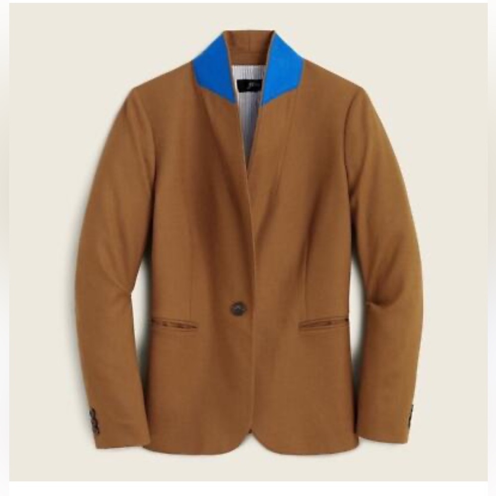 J.Crew parke blazer in camel with blue felt collar